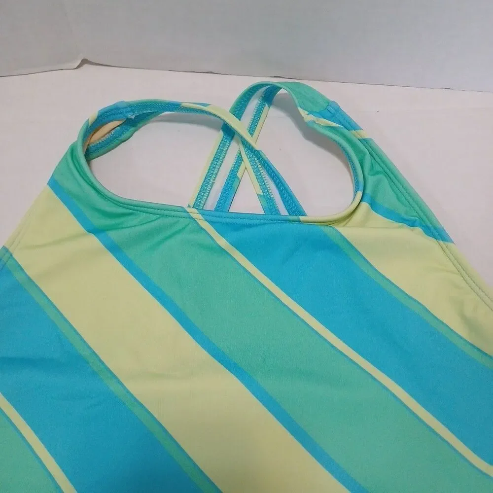 Lands End Girls Xlg (14-16) Chlorine Resistant 1 Pc Strped Swimsuit Multicolor